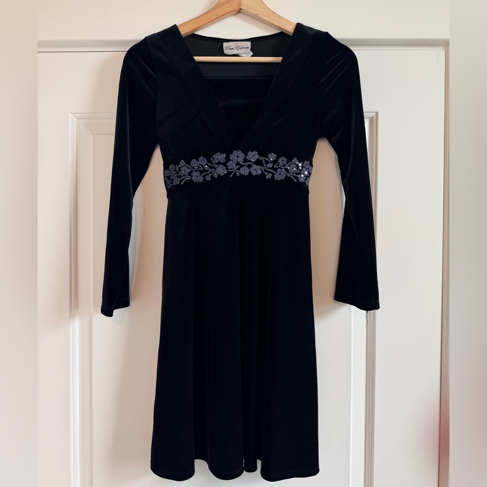 Rare Editions Black Dress with Floral Detail